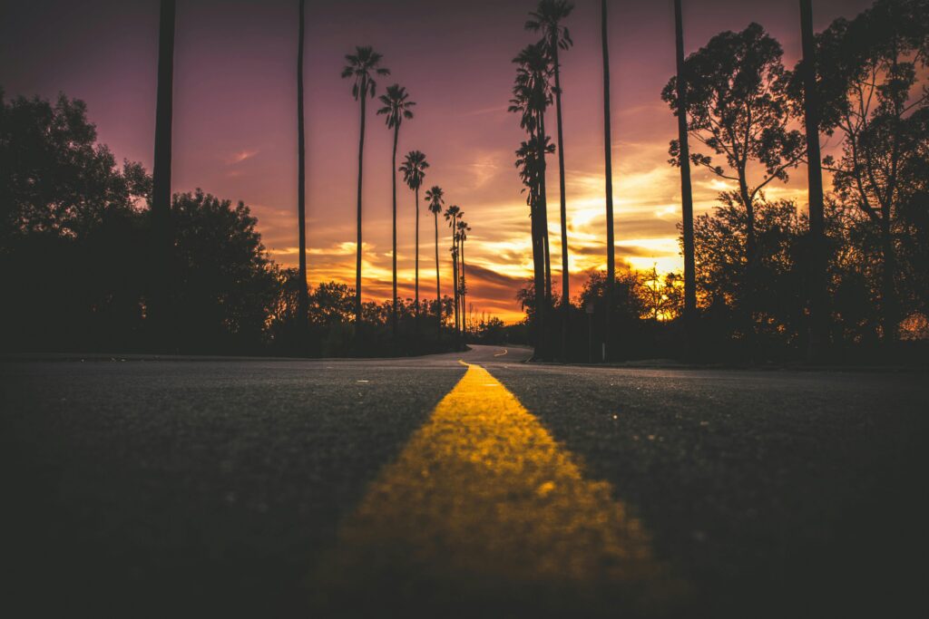 The beauty of being a beginner. The beginning of a road in a beautiful sunset.
